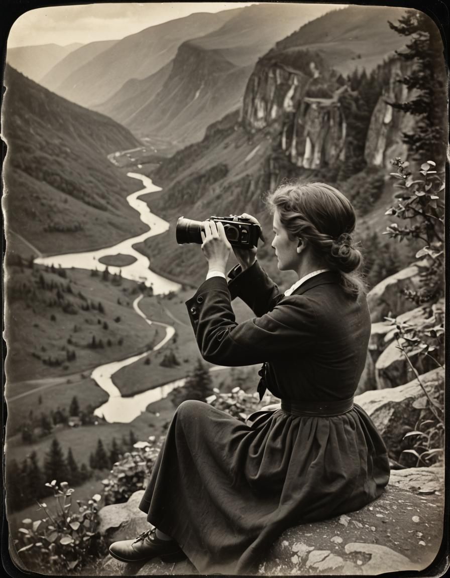 Woman with her Kodak Camera taking a picture of the beautifu...