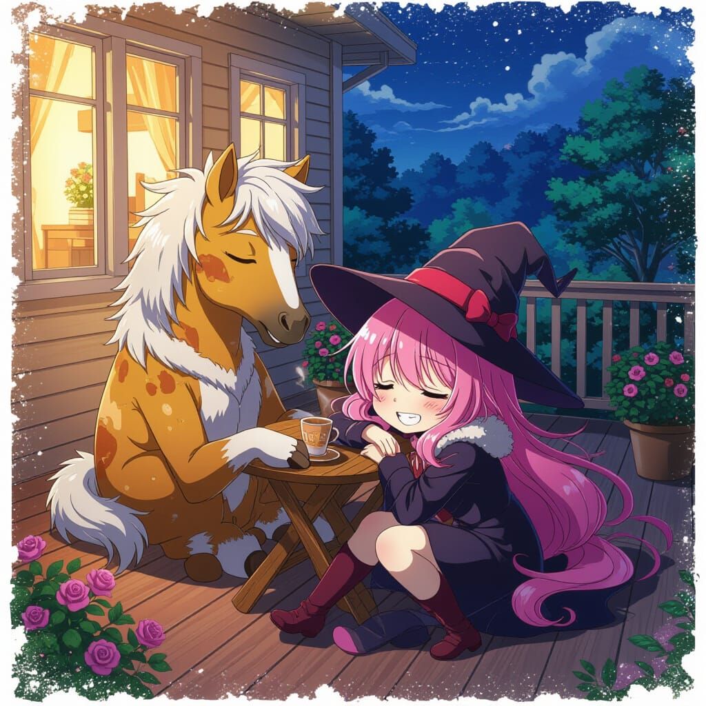 Mystical Anime Landscape with Furry Boy and Pink-Haired Girl