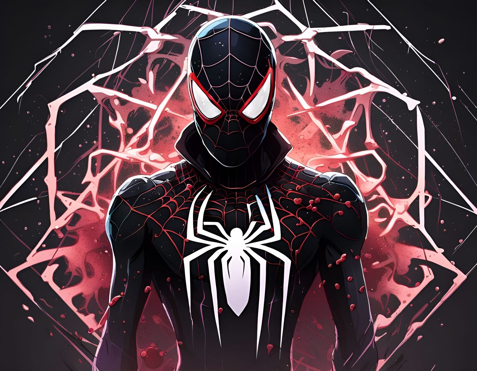 Biohazard Spiderman Ink Portrait in Polygon Art Style