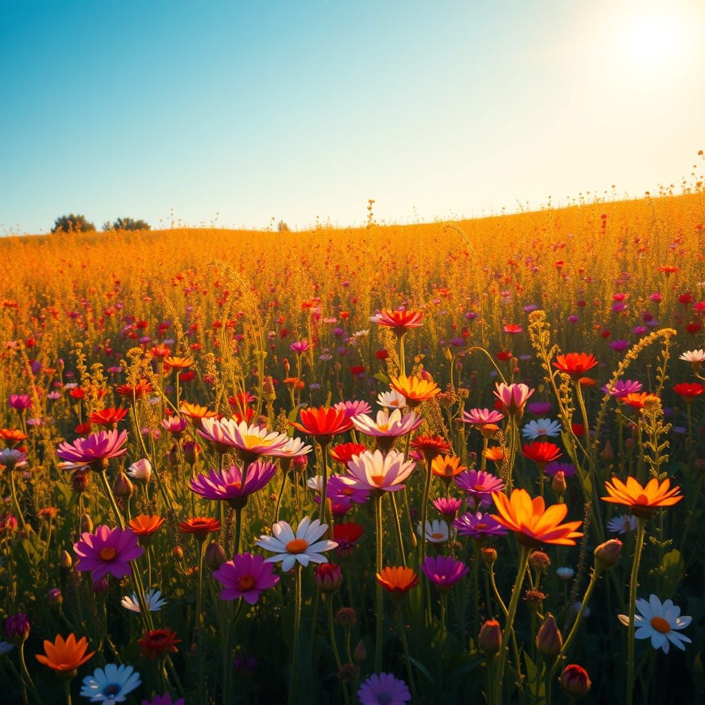 Impressionist Wildflower Field at Golden Hour