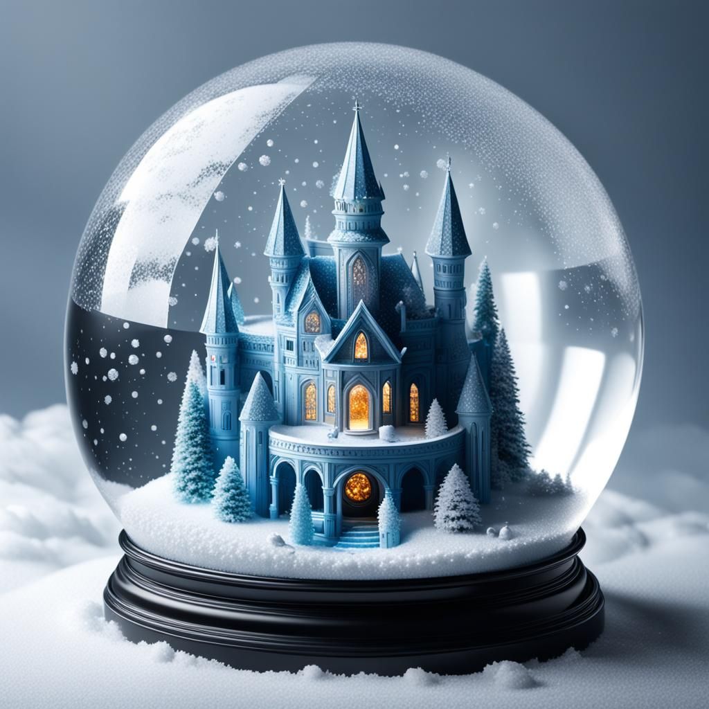 Crystal Castle Snow Globe Winter Scene