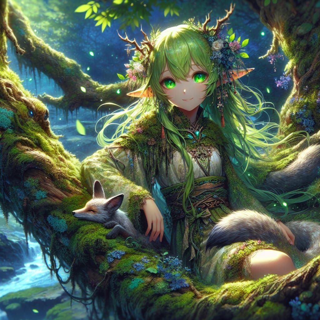 Anime Druid Girl in Harmony with Nature