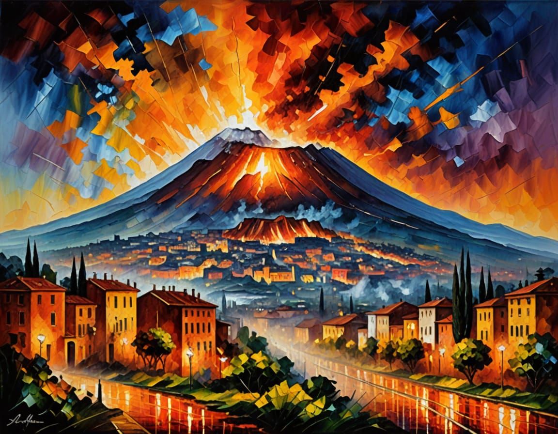 Dramatic Impasto Painting of Mount Vesuvius's Fury