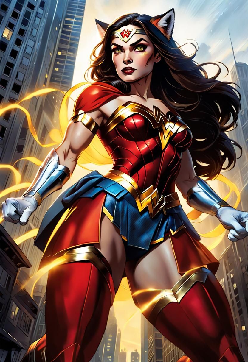 Wonder Woman Fox Superhero in Comic Book Art
