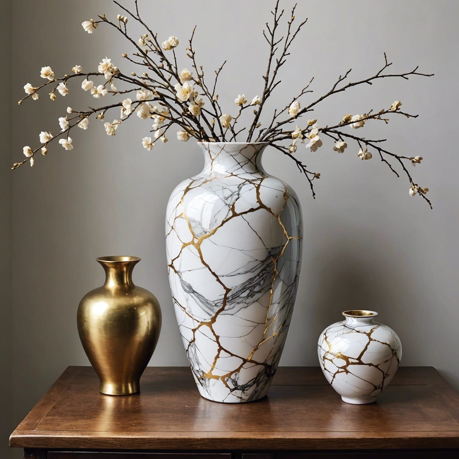 Ethereal Kintsugi Marble Vase Display