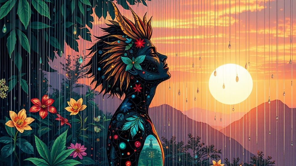 Surreal Stained Glass Garden with Glowing Creatures