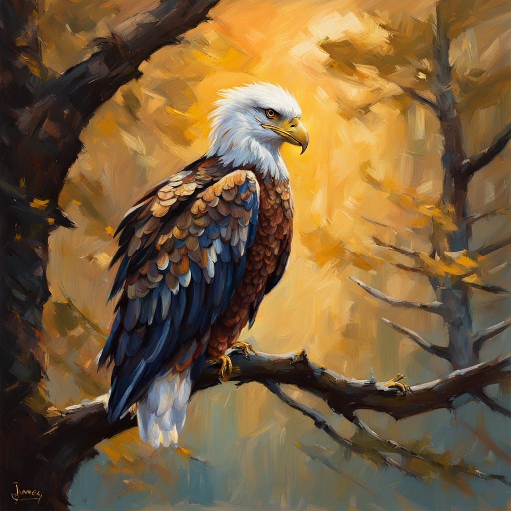 Bald Eagle in Impressionist Impasto Painting Style