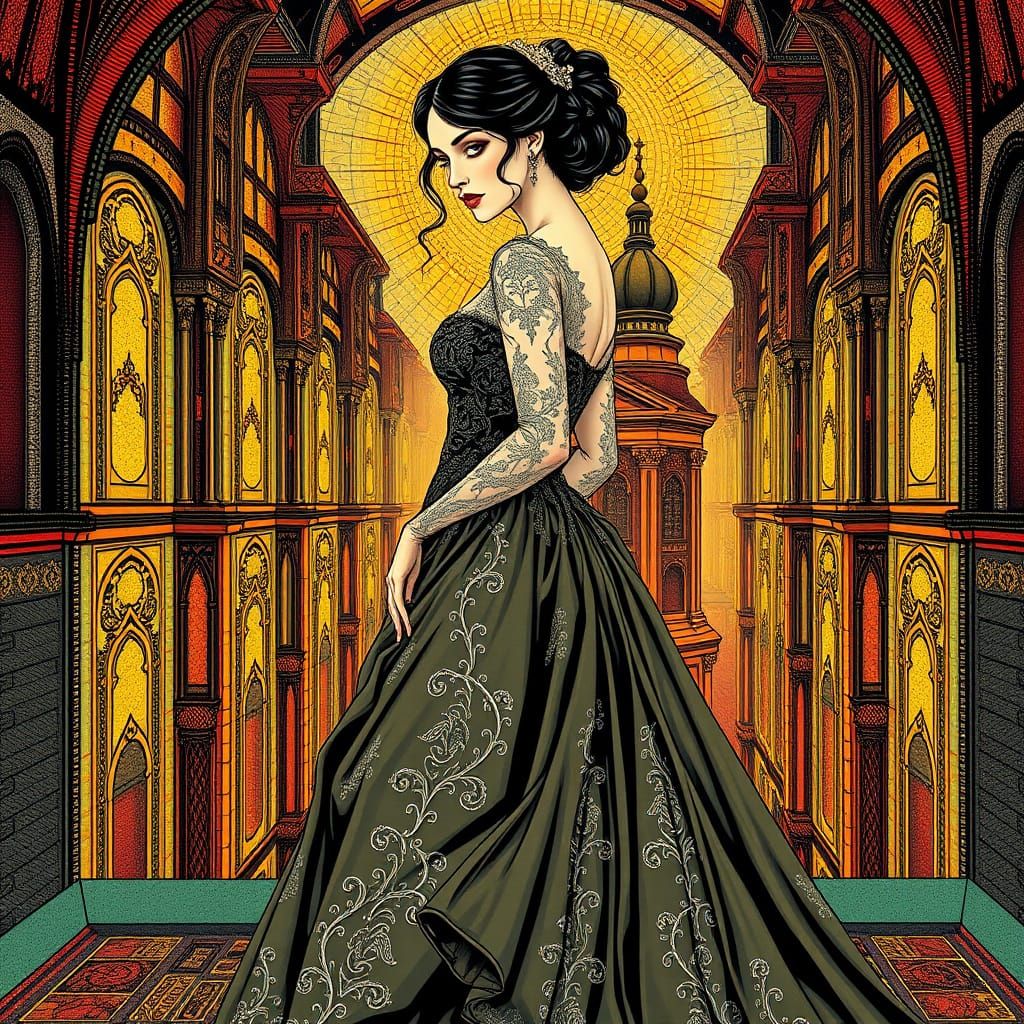 Gothic Woman in Art Nouveau Style