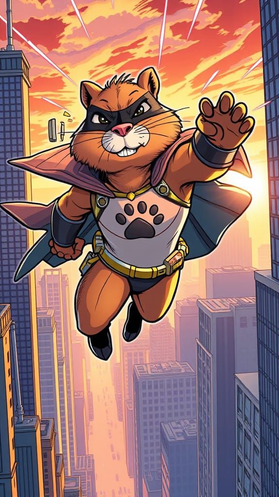 Comic Book Superhero Capybara in Action