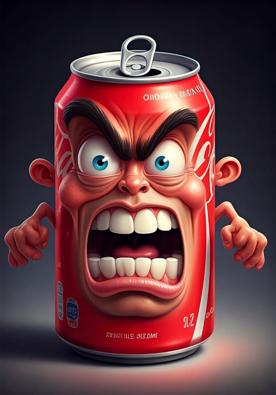 Funny Deformed Coca-Cola Can Caricature with Volumetric Ligh...