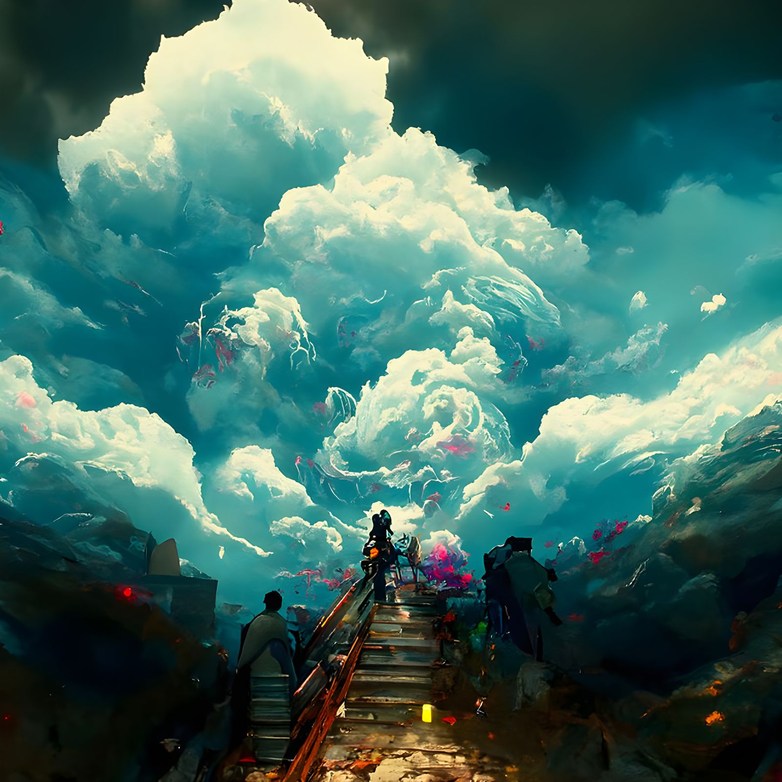 Stairway to Wrathful Cloudscape in Hyperrealistic Style