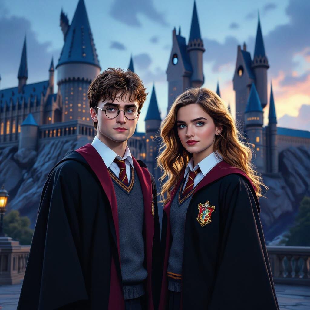 Harry Potter and Hermione at Hogwarts Concept Art