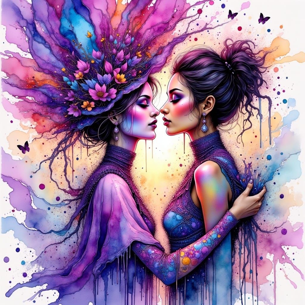 Vibrant, Maximalist Watercolor Kiss of Devotion