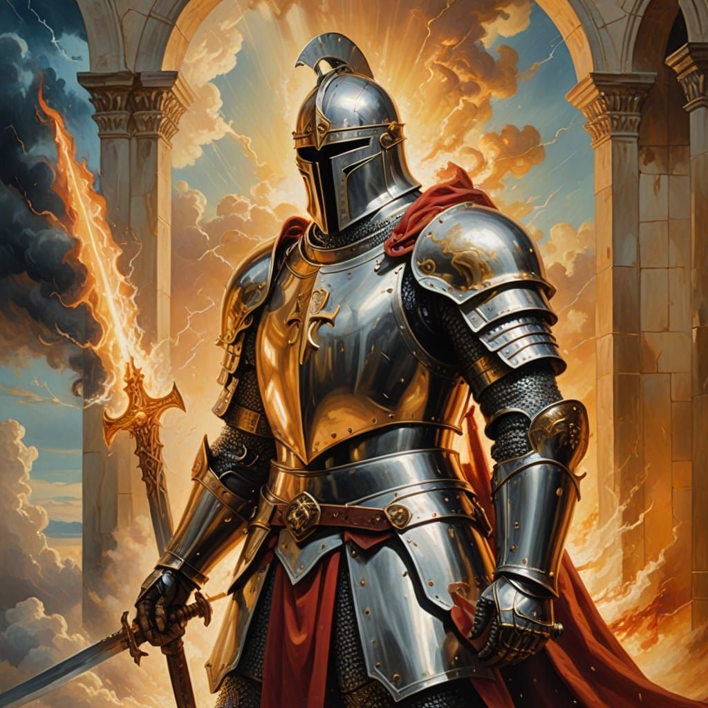 Heavenly Knight Templar in Surrealist Oil Painting