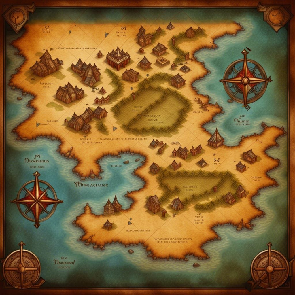 Fantasy World Map in Medieval Parchment Style