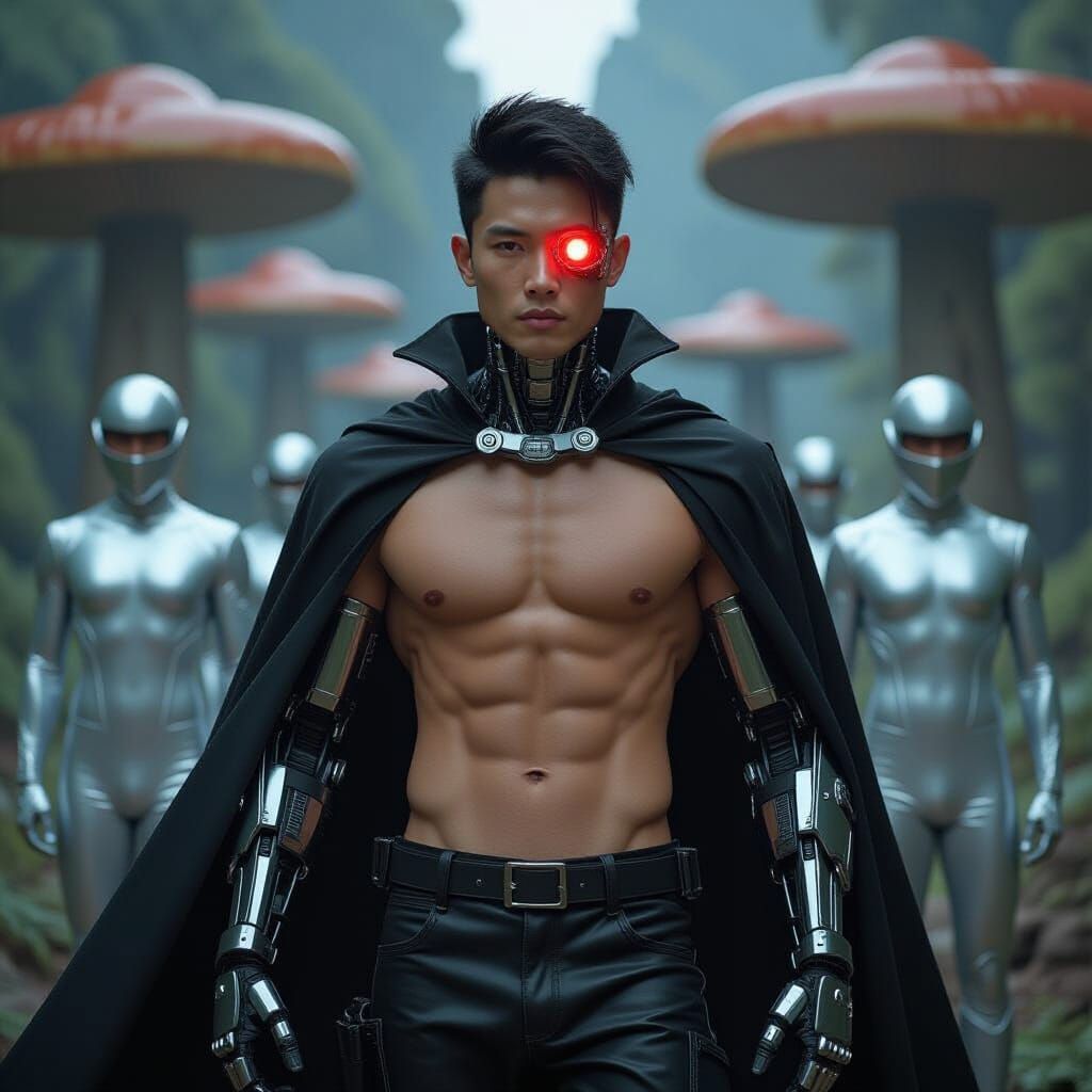 Cyberpunk Captain Exploring Alien Planet