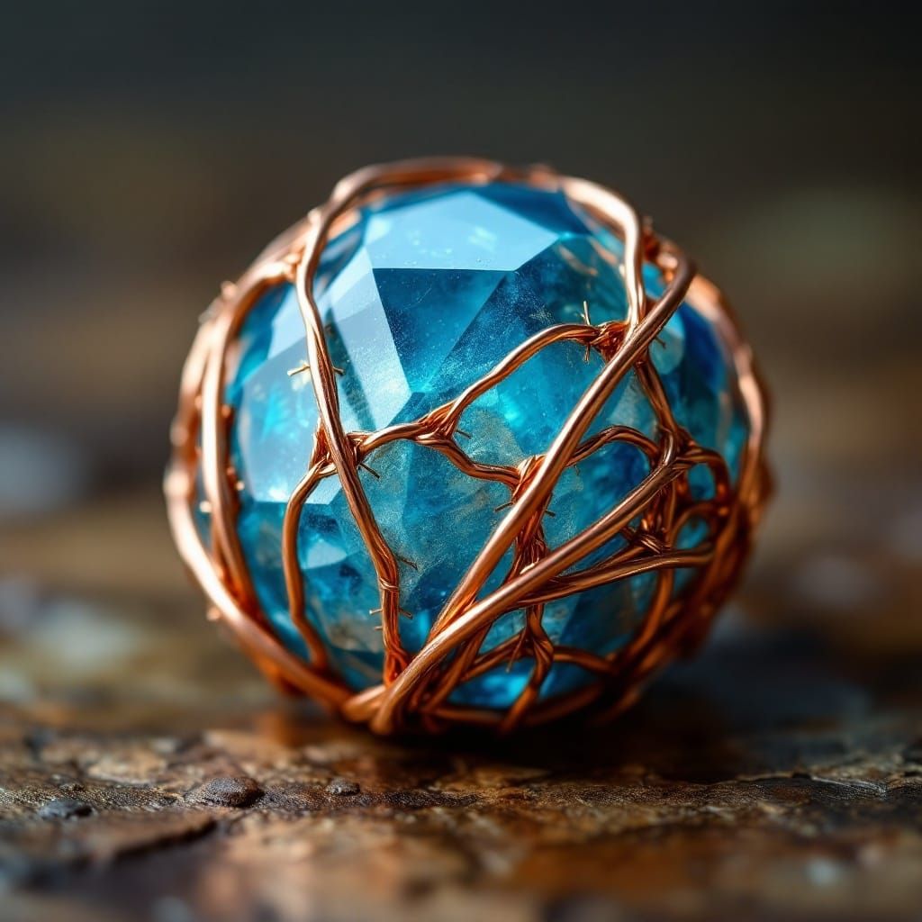 Electric Blue Crystal with Copper Wires in Arcs of Lightning