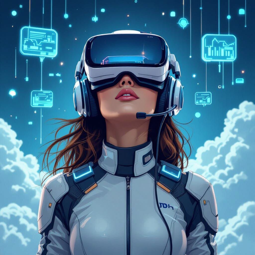 Futuristic Woman Immersed in Virtual Reality
