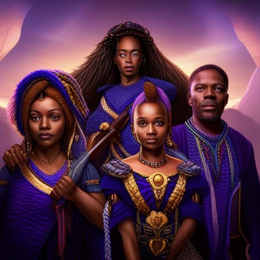 African Royal Family in Purple, Detailed Matte Painting