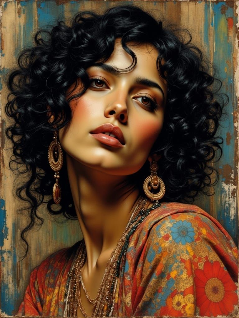 Ornate Indian Woman Portrait by Klimt, Rothko, Van Gogh