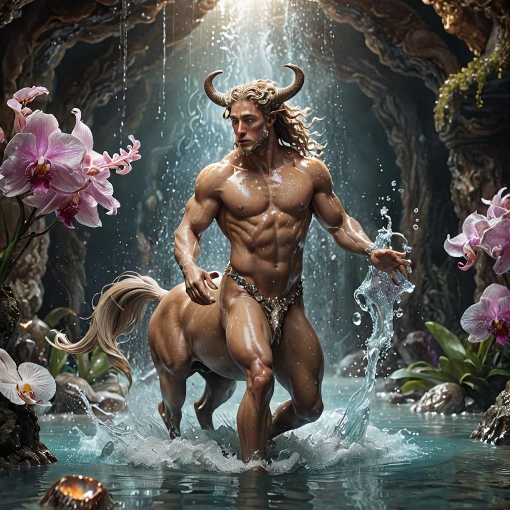 Centaur Galloping Through Water Elementals