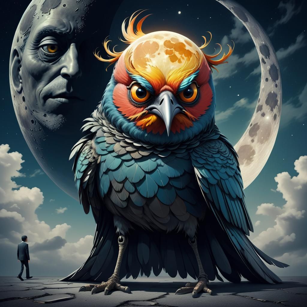 Surreal Bird Moonwalks in Distorted Reality