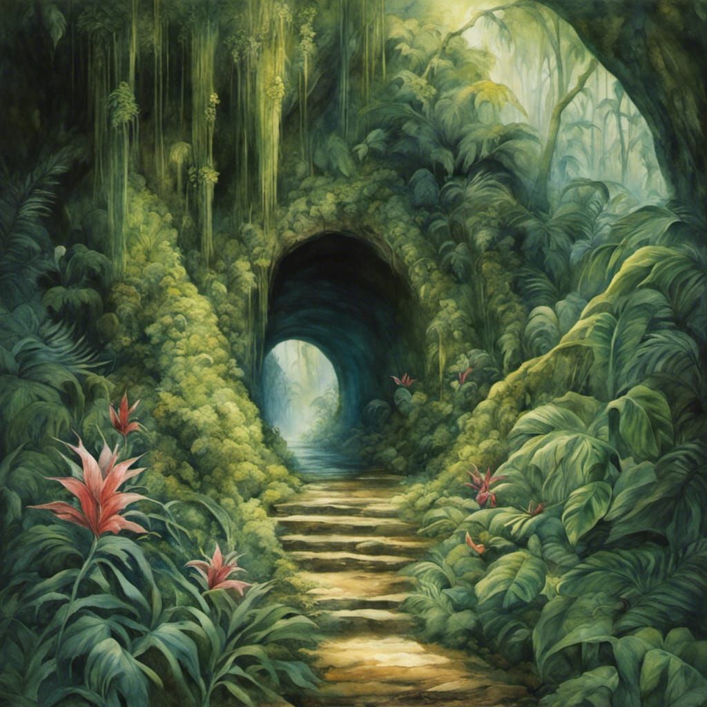 Ethereal Jungle Passage in Epic Fantasy Watercolor Style