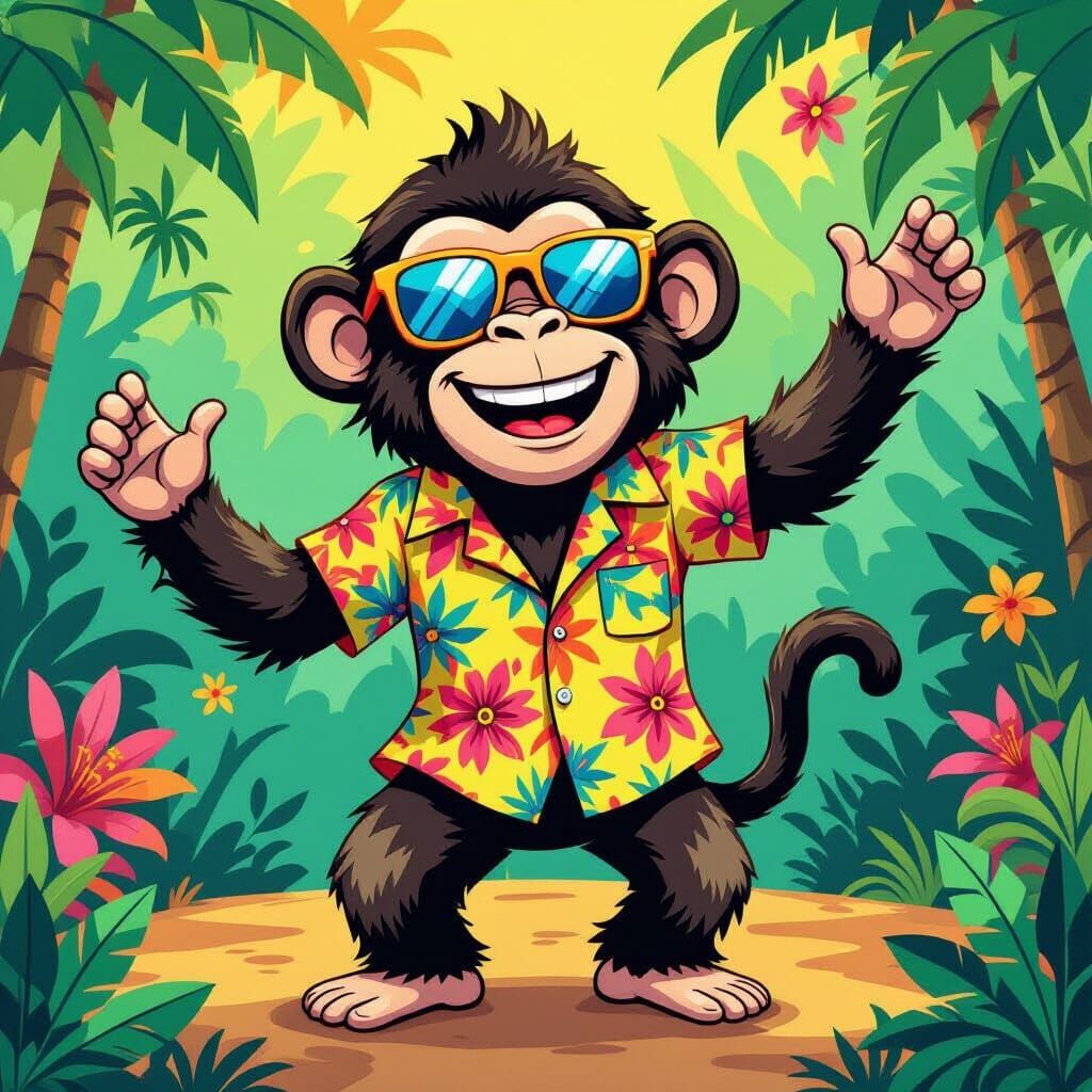 Funky Monkey Dancing in Jungle Illustration