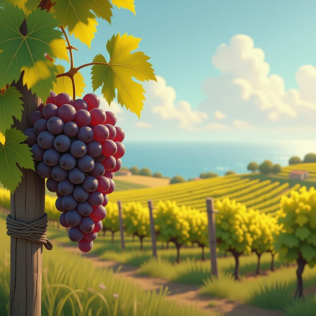 Vineyard Serenity: Grapes, Sea, and Heavenly Atmosphere