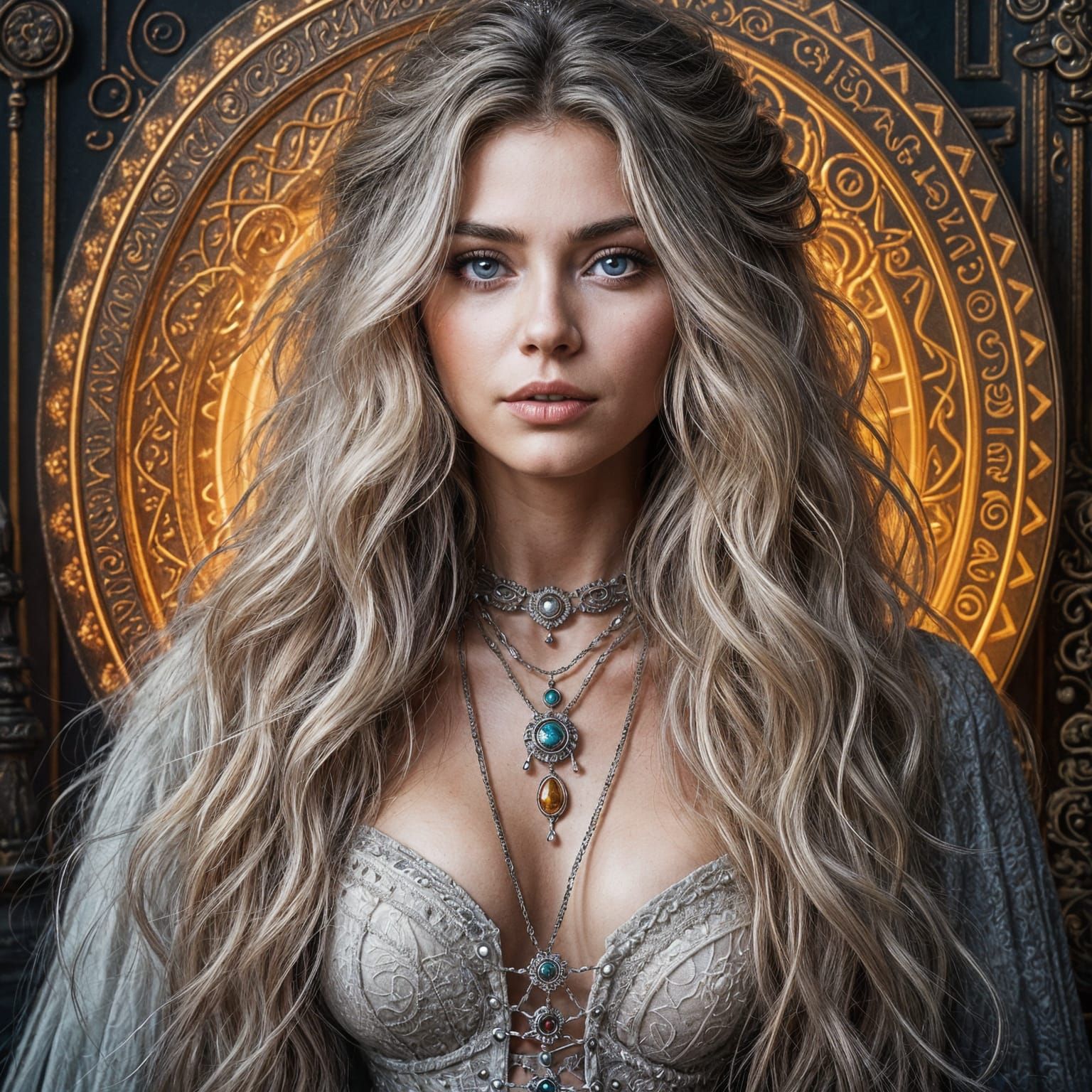 Goddess Portrait with Silver Necklace and Rune Corset