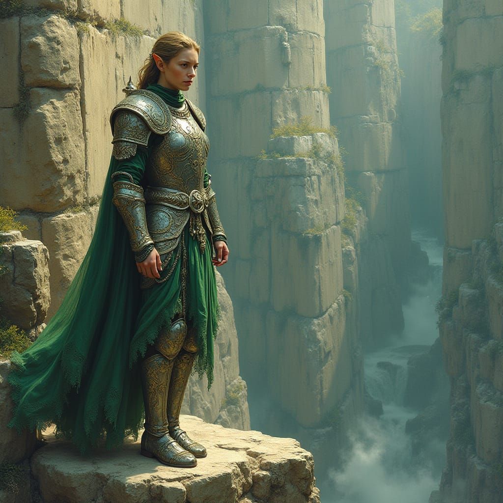 Epic Elf Warrior Tapestry on Cliff Edge