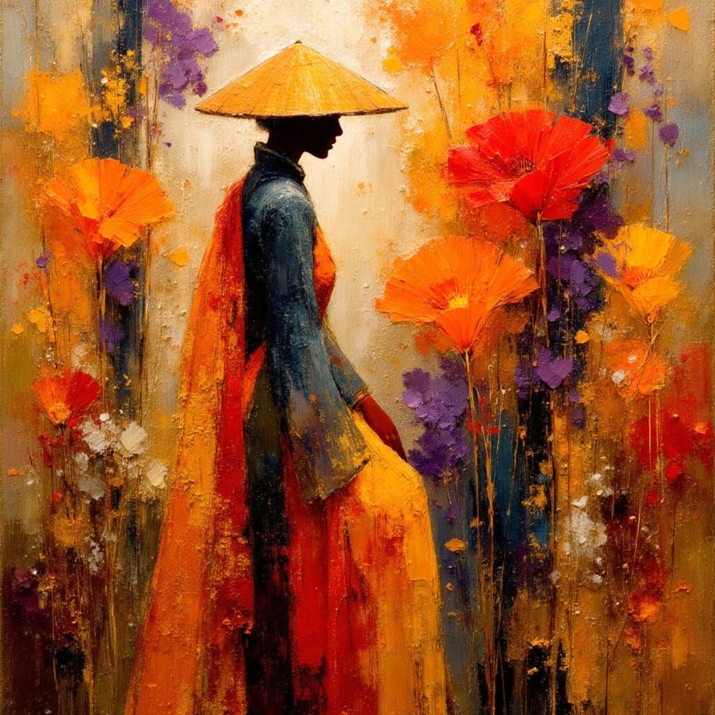 Autumn Forest Goddess in Vibrant Gold and Crimson