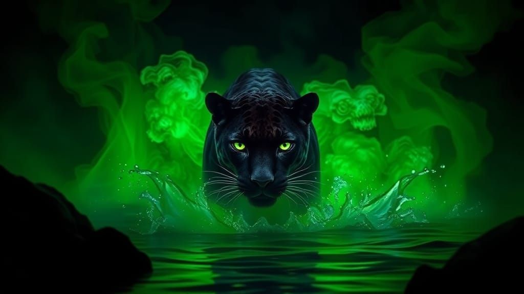 Black Jaguar Emerges from River Styx