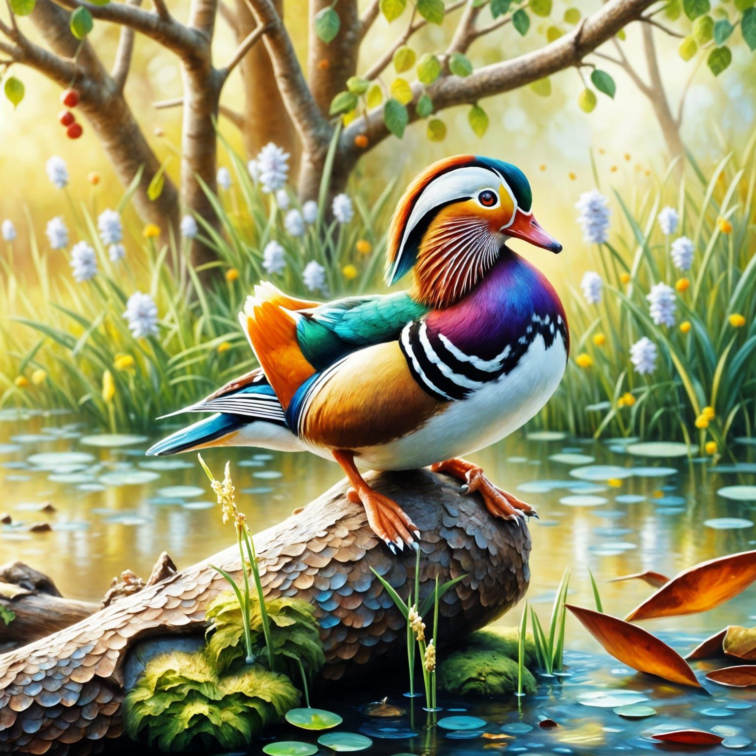 Mandarin Duck in Warm Impasto Lighting