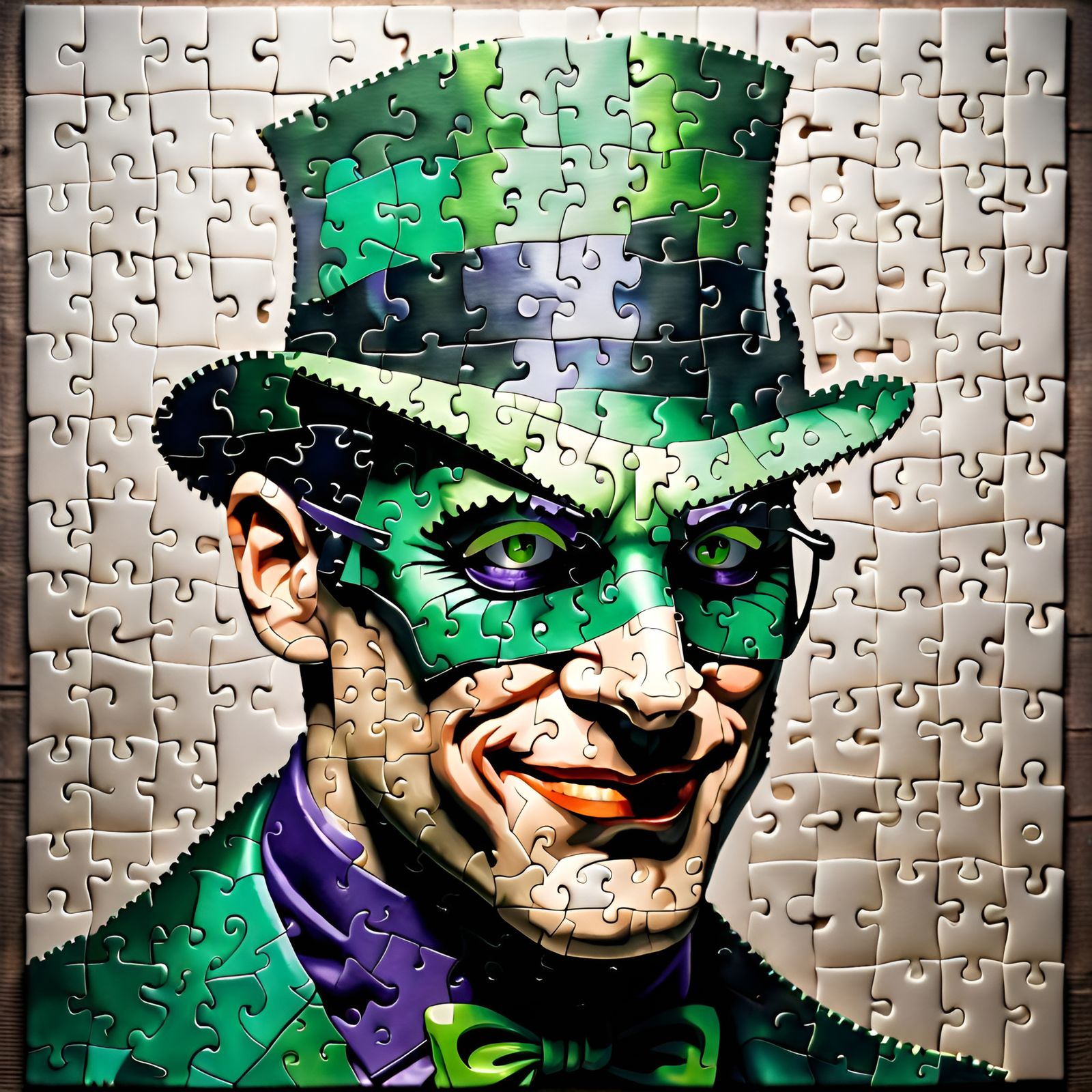 Riddler Villain Constructed from Jigsaw Puzzle Pieces