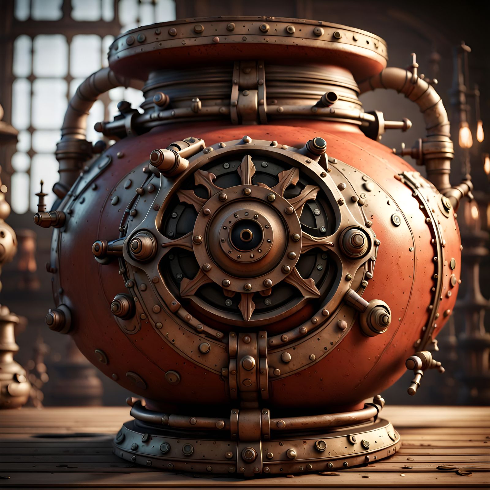Steampunk Clay Pottery in Detailed 3D Rendering