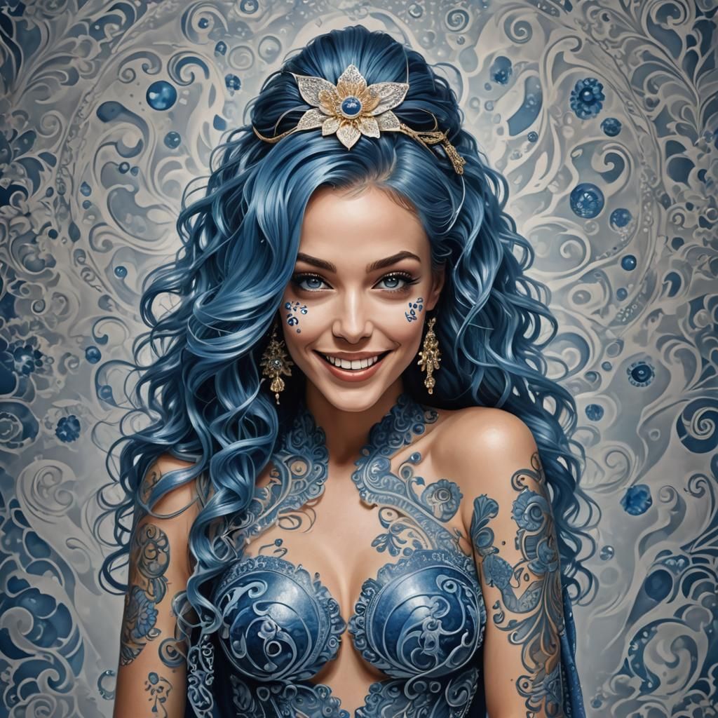 Tattooed Model on Alien Runway in Digital Art