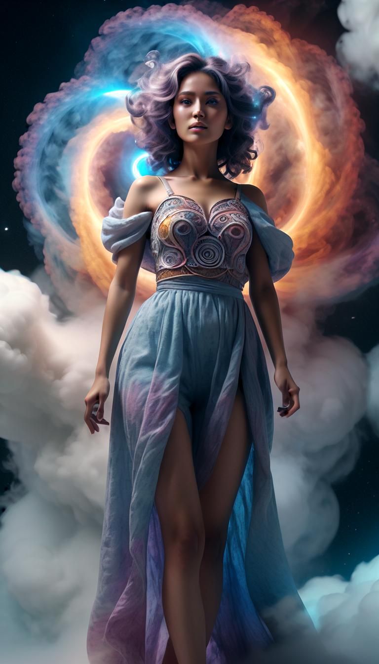 Beautiful woman in cosmic smoke.