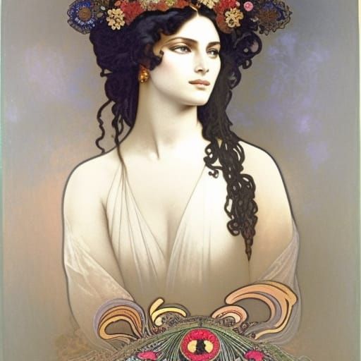 Elegant Art Nouveau Portrait with Floral Accents