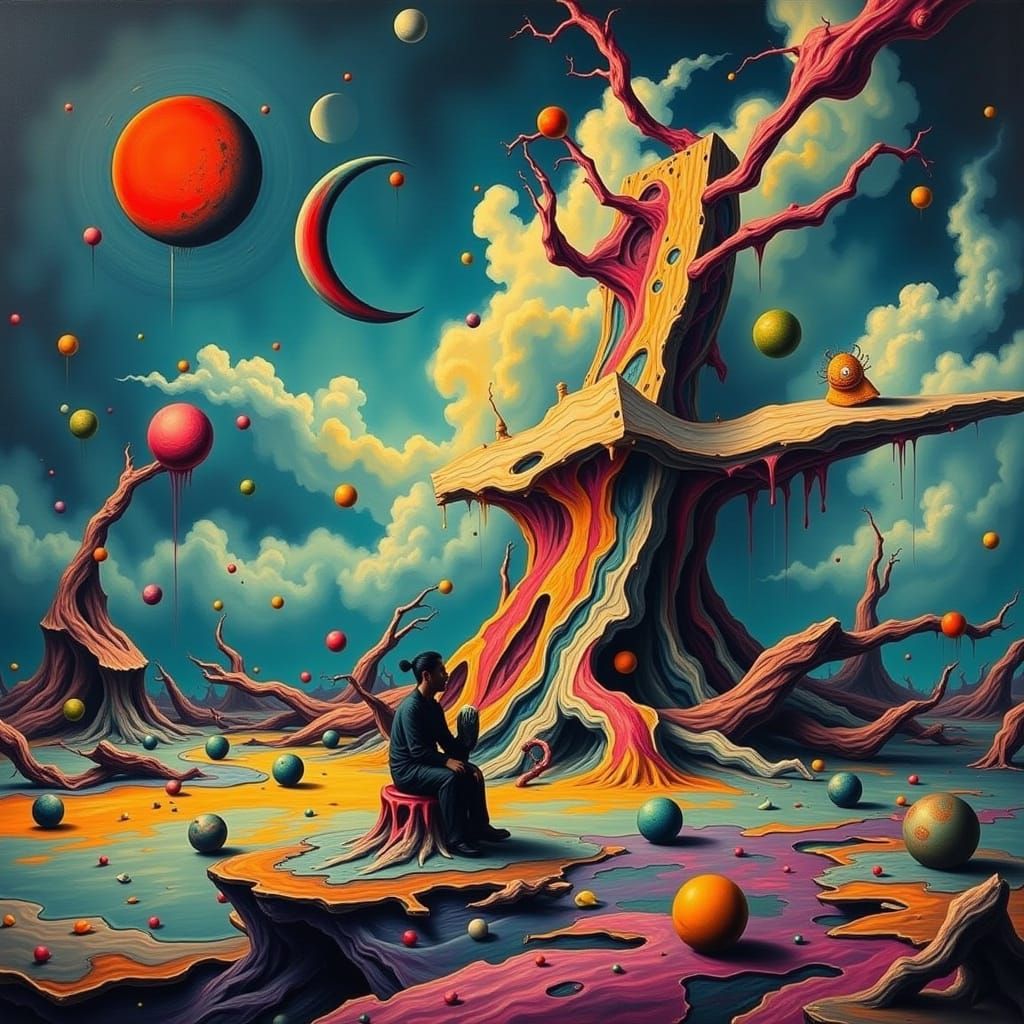 Surreal Dreamscape with Distorted Shapes in Vibrant Colors