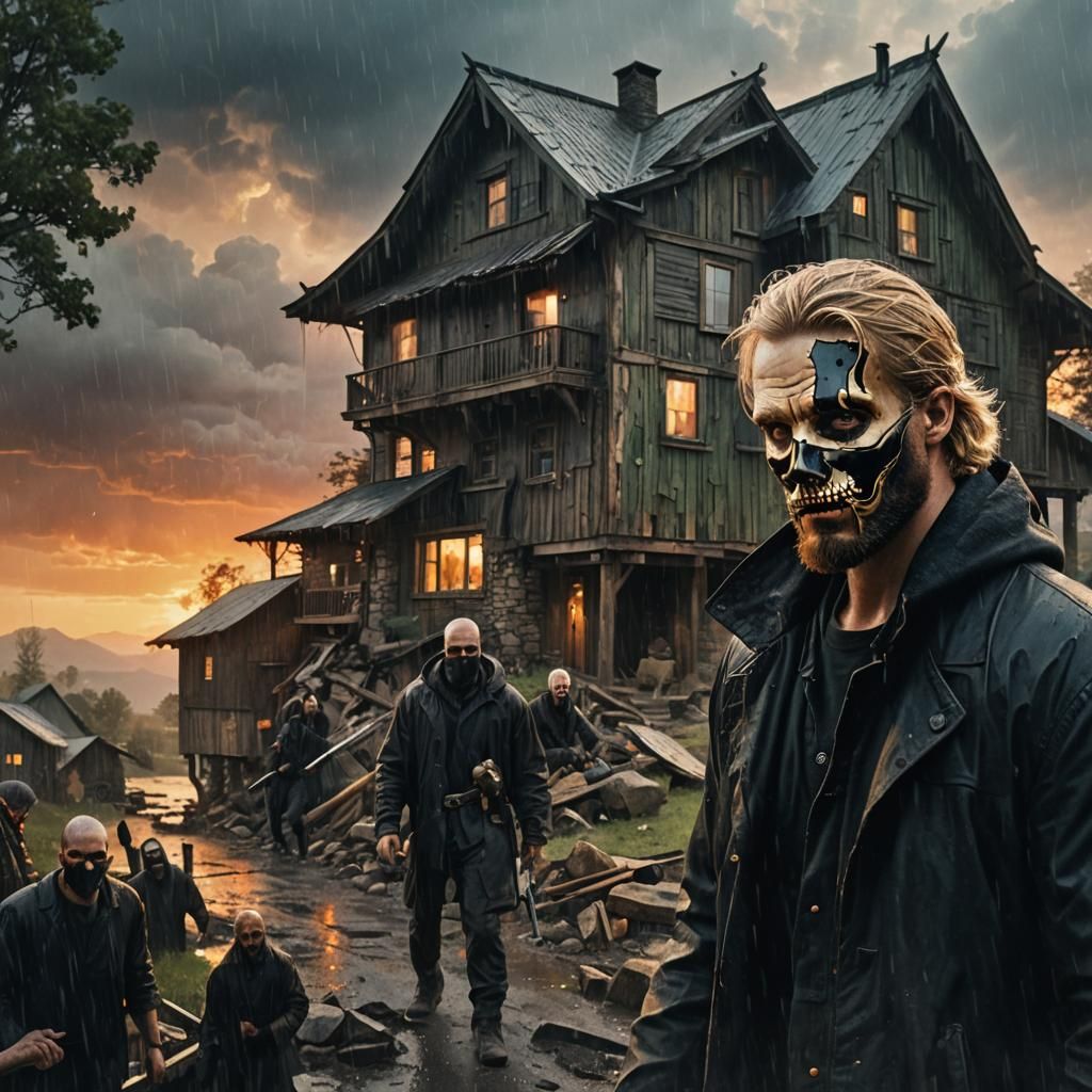 Split-Face Man in Fantasy Landscape: Digital Art