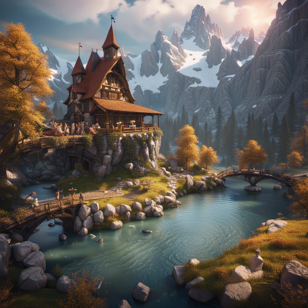 Fantastical Serenade in the Alps: Detailed Matte Painting