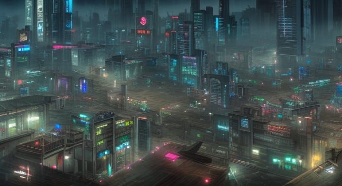 Cyberpunk Cityscape: Gritty Urban Chaos in Neon
