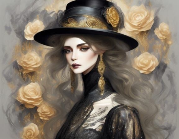 Elegant Black Woman in Extravagant Art Nouveau Gown