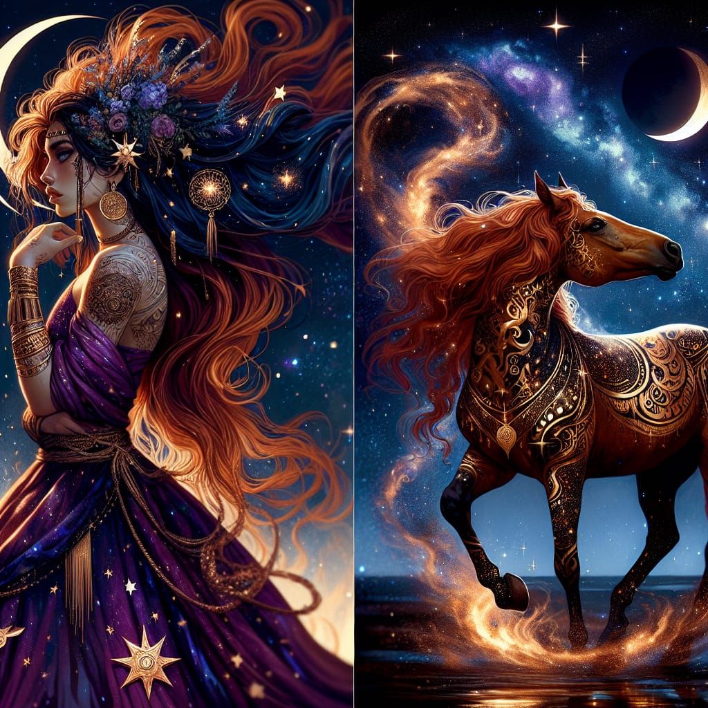 Celestial Centaur Woman in Starry Night Sky