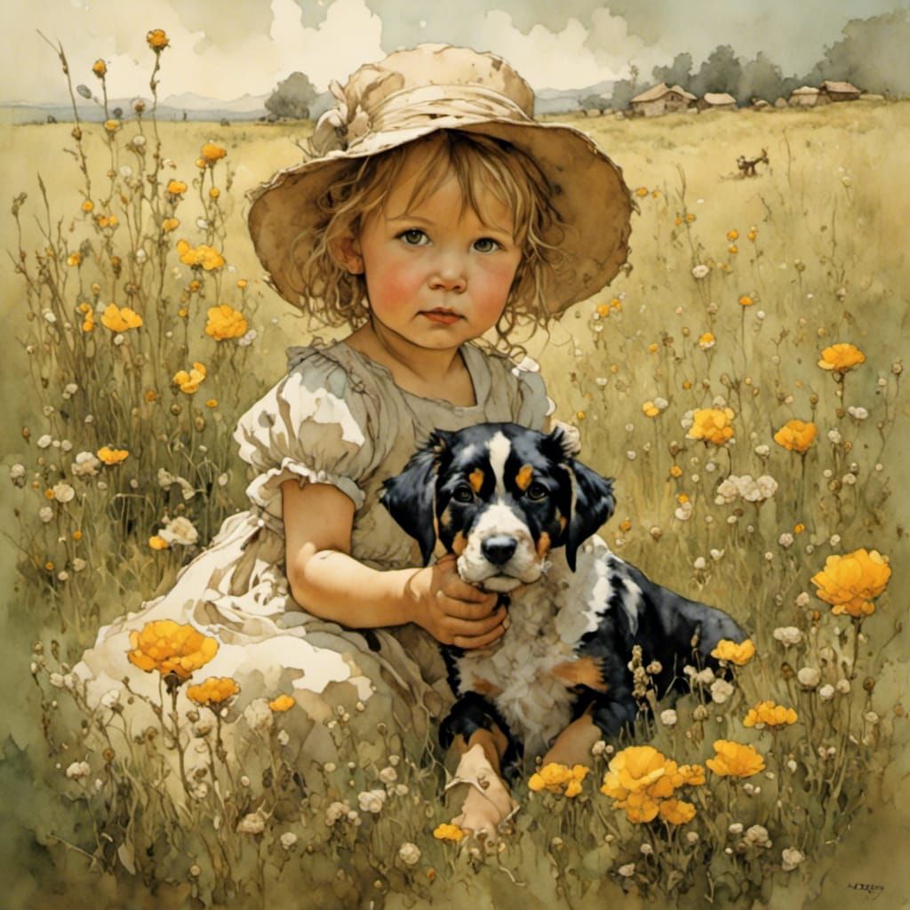 Little Girl With Her Dog
