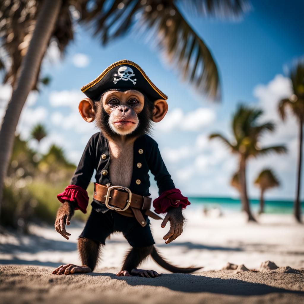 Pirate Monkey Relaxing on Florida Beach