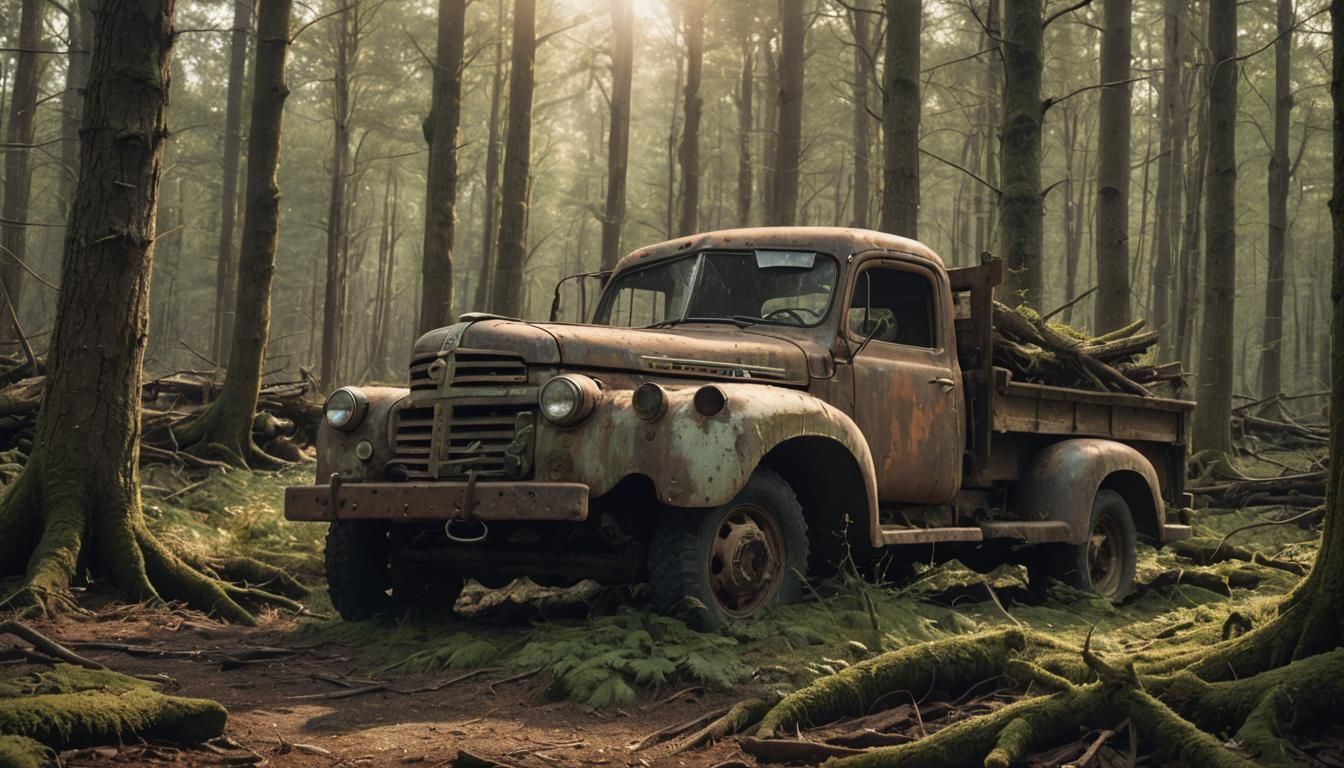 Old Truck Abandoned in Woods: Concept Art