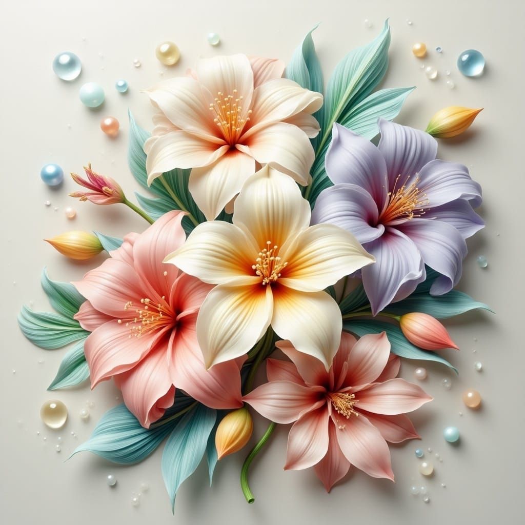 Vibrant Abstract Bouquet with Pastel Petals in Digital Art