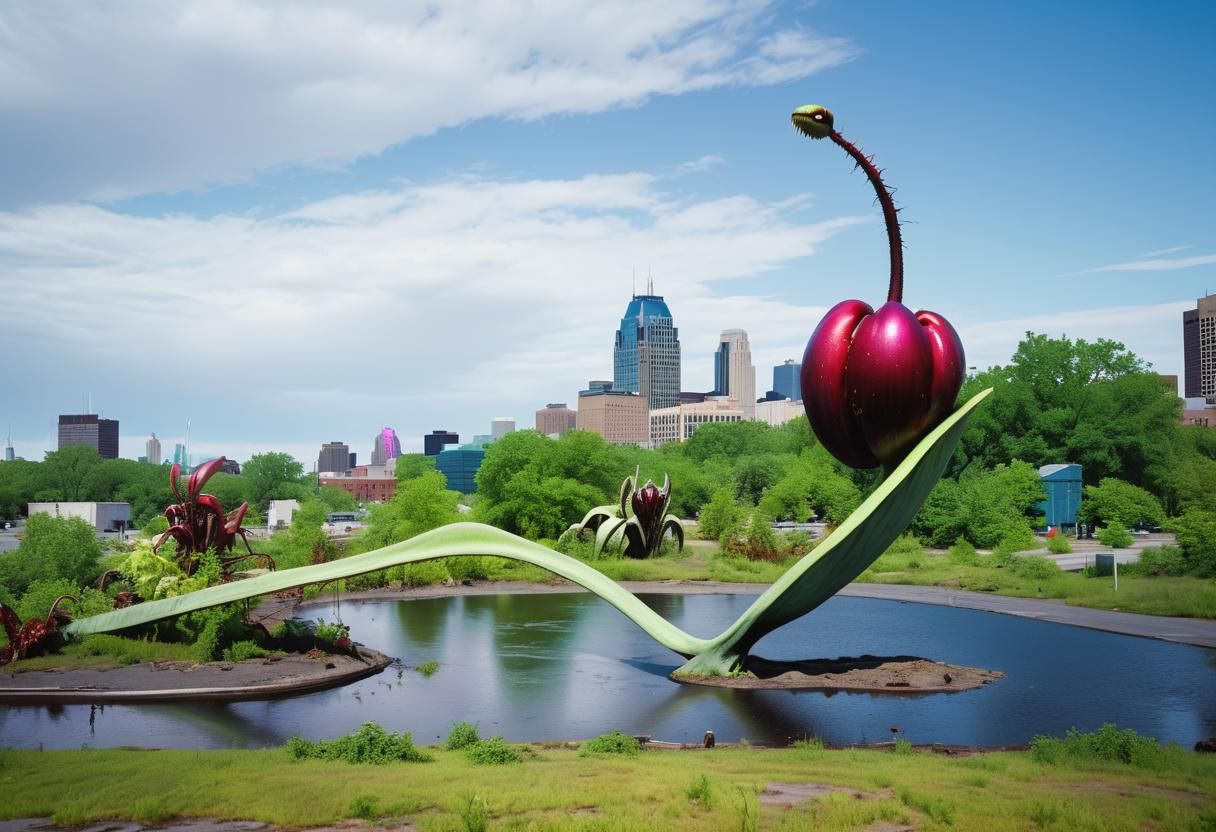 Overgrown Minneapolis Cityscape at Night